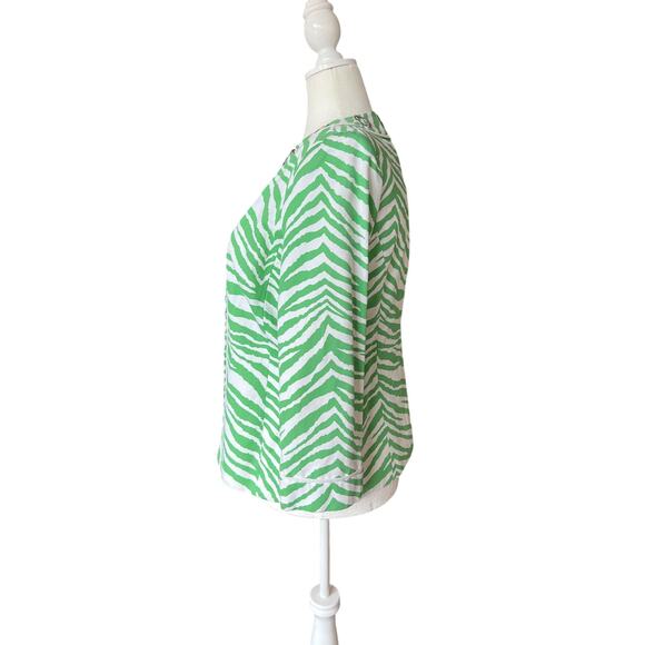 Peck & Peck Green and White Zebra Print 3/4 Sleeve Jacket Women's Size 14 Animal - Picture 3 of 11